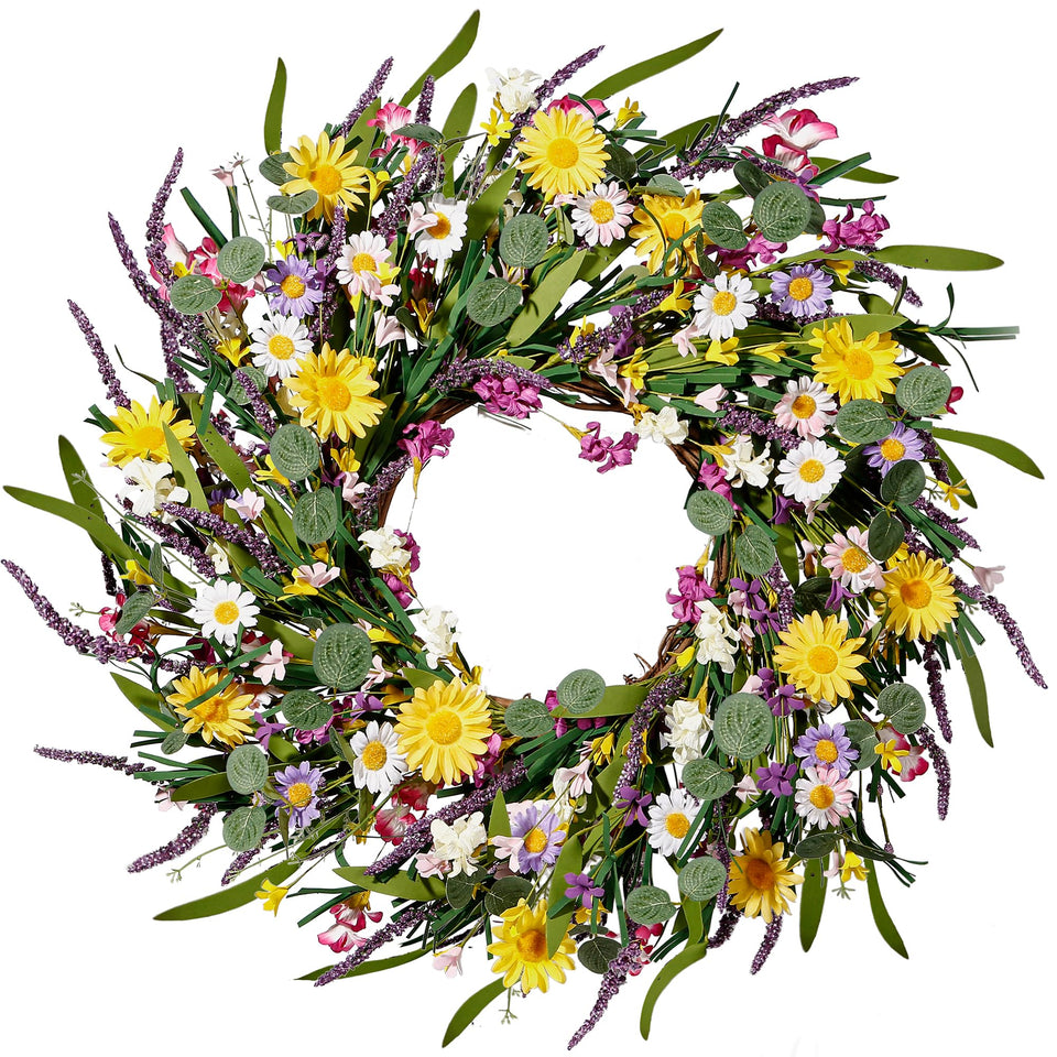 Sggvecsy daisies and lavender wreath, 24-inch full view brightens entry