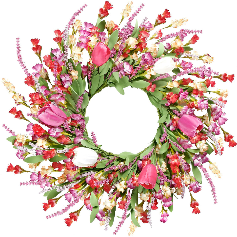 Sggvecsy front door 22-inch wreath with tulips boosts curb appeal.