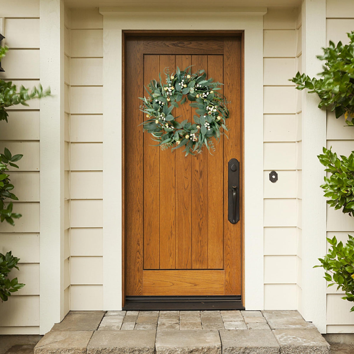 Sggvecsy wreath displayed as front door decor