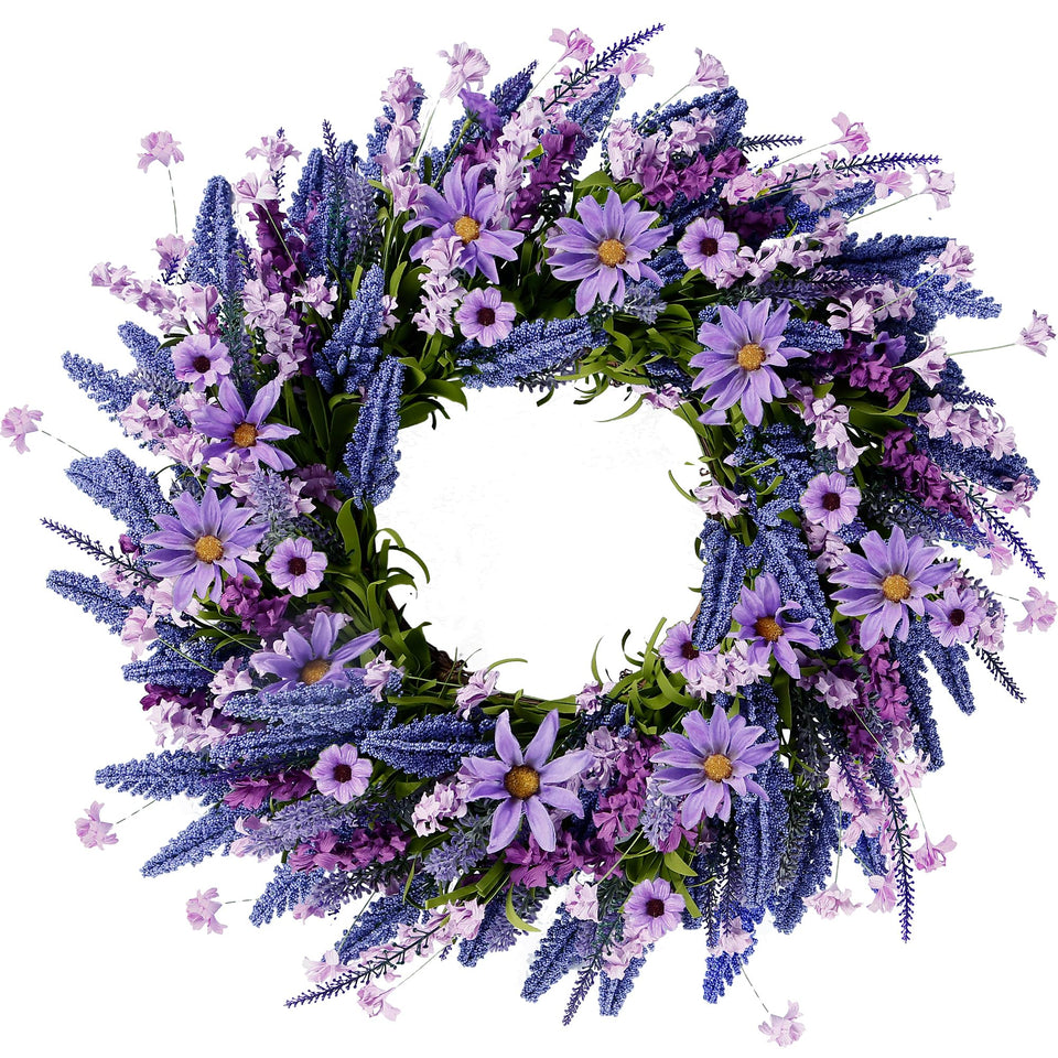 Sggvecsy front door lavender wreath with vibrant faux lavender focal point