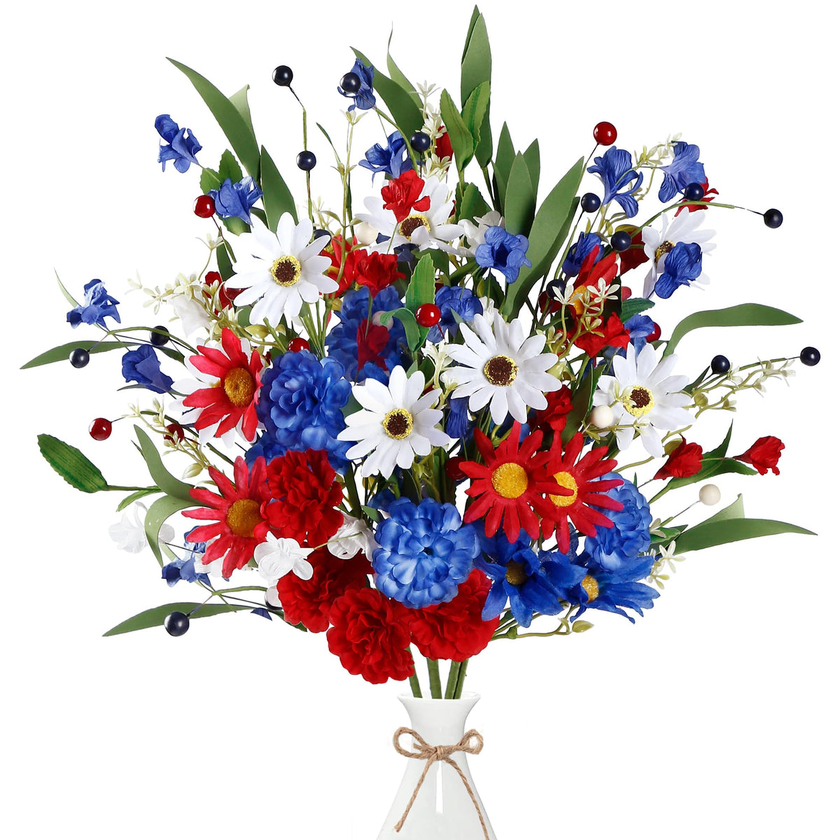 Sggvecsy patriotic artificial flowers bouquet, six pieces, durable memorial decor.