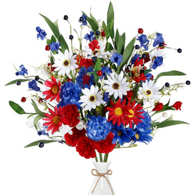 Sggvecsy patriotic artificial flowers bouquet, six pieces, durable memorial decor.