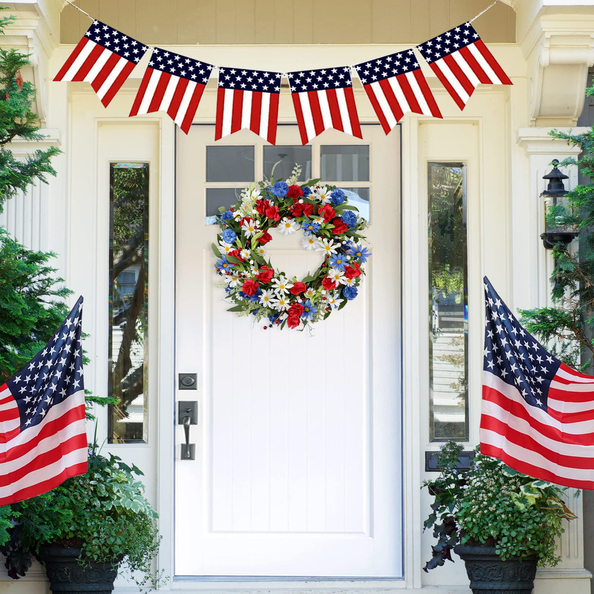 Sggvecsy silk flowers wreath with red blue white berries adds vibrant patriotic decor