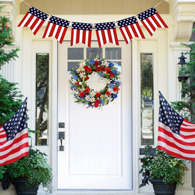 Sggvecsy silk flowers wreath with red blue white berries adds vibrant patriotic decor