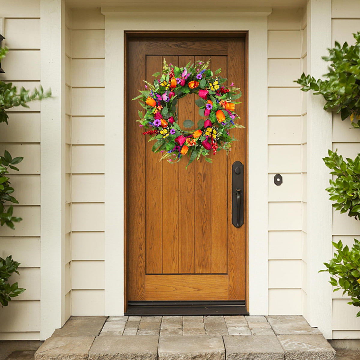 Sggvecsy silk flowers wreath close-up highlighting rich texture.