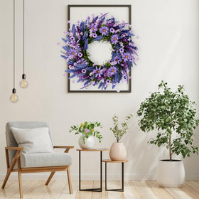 Sggvecsy lavender daisy arrangement enhances wall or mantel decor