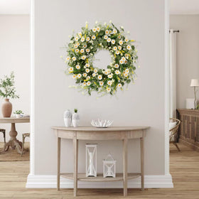Sggvecsy decorative wreath with grapevine base enhances outdoor patio areas.