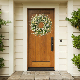 Sggvecsy 24-inch wreath displayed on wall showcasing realistic silk blooms.