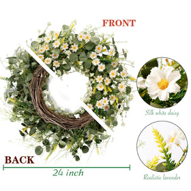 Sggvecsy 24-inch wreath remains lush and reusable for multiple seasons.