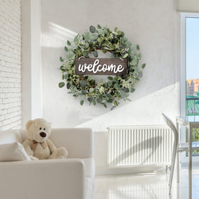 Sggvecsy eucalyptus wreath on window frame creates a vibrant centerpiece for any room.