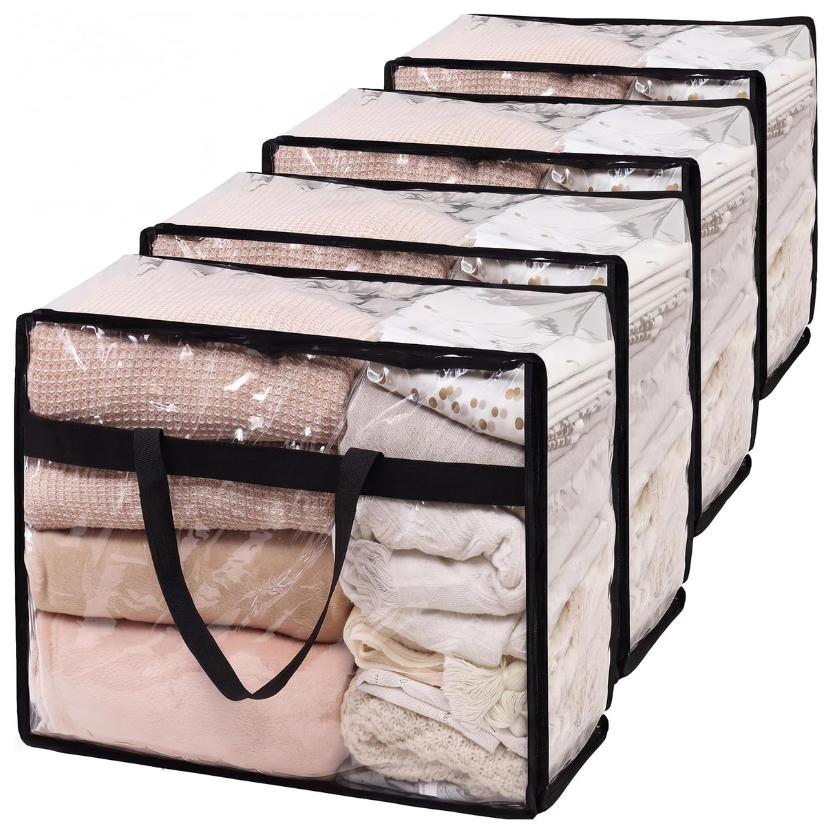 SGHUO 4-pack blanket storage bags, front view, keeps clothes neatly organized