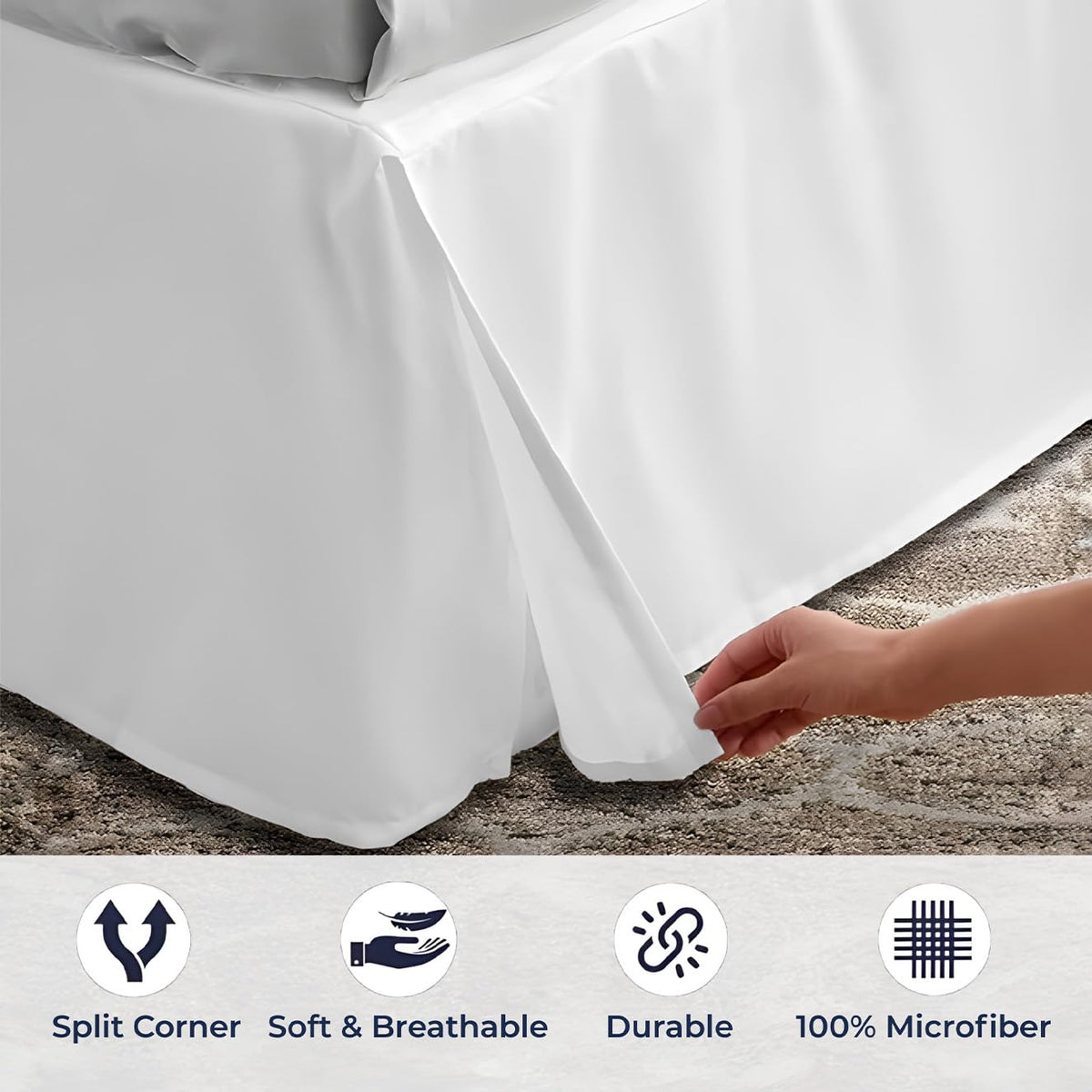 SGI Bedding split corners drape smoothly around bed posts.