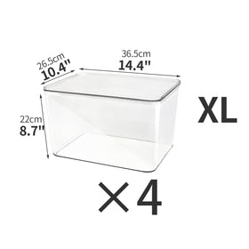 Sgoostood clear bin with lid shields contents from dust when organized.