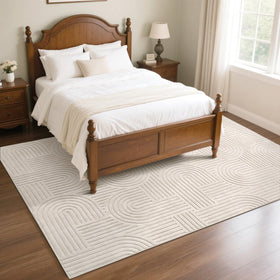 SHACOS beige arch-pattern rug adds calm ambience to bedroom