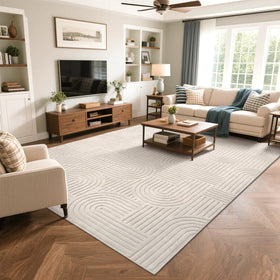 SHACOS beige rug complements minimalist decor with a modern wave