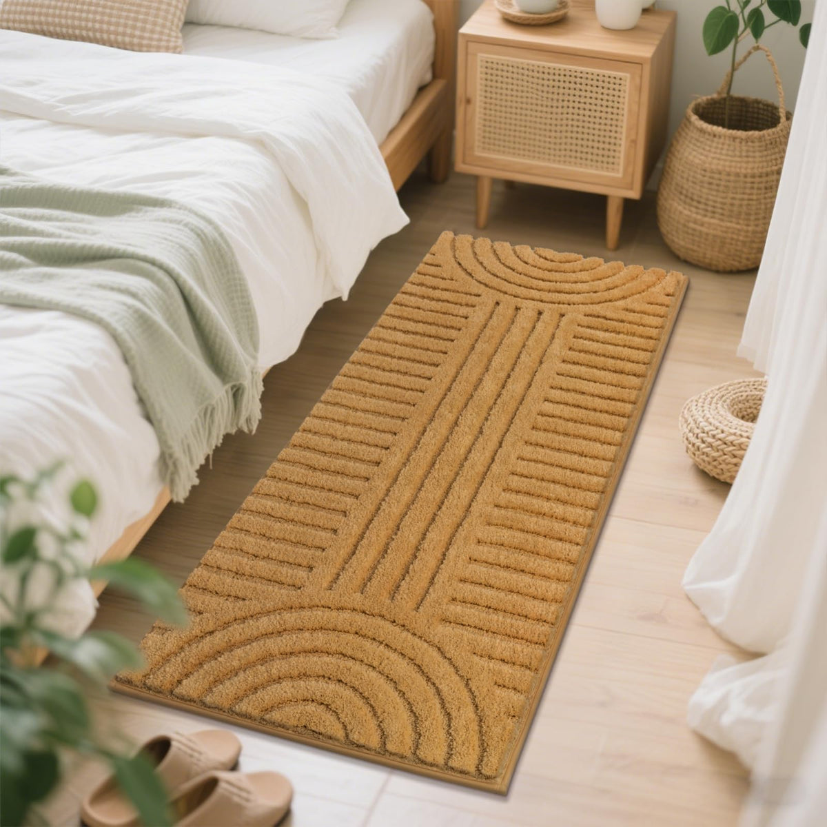 SHACOS boho stripe design rug enhances modern bathroom decor