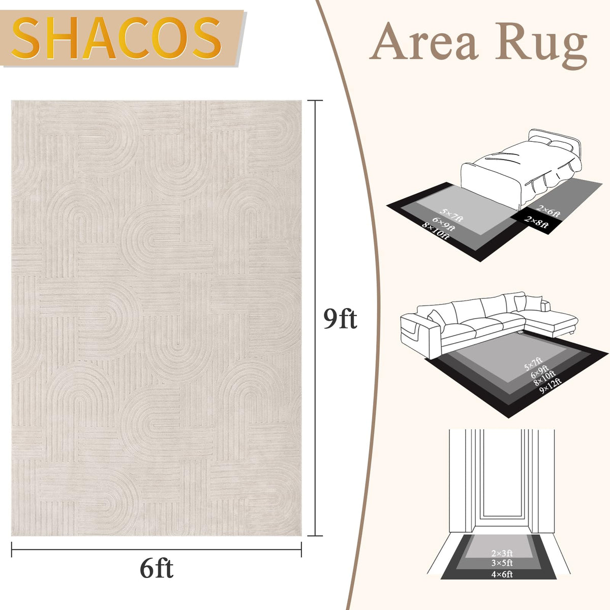 SHACOS high-low pile texture rug shows wave arches underfoot