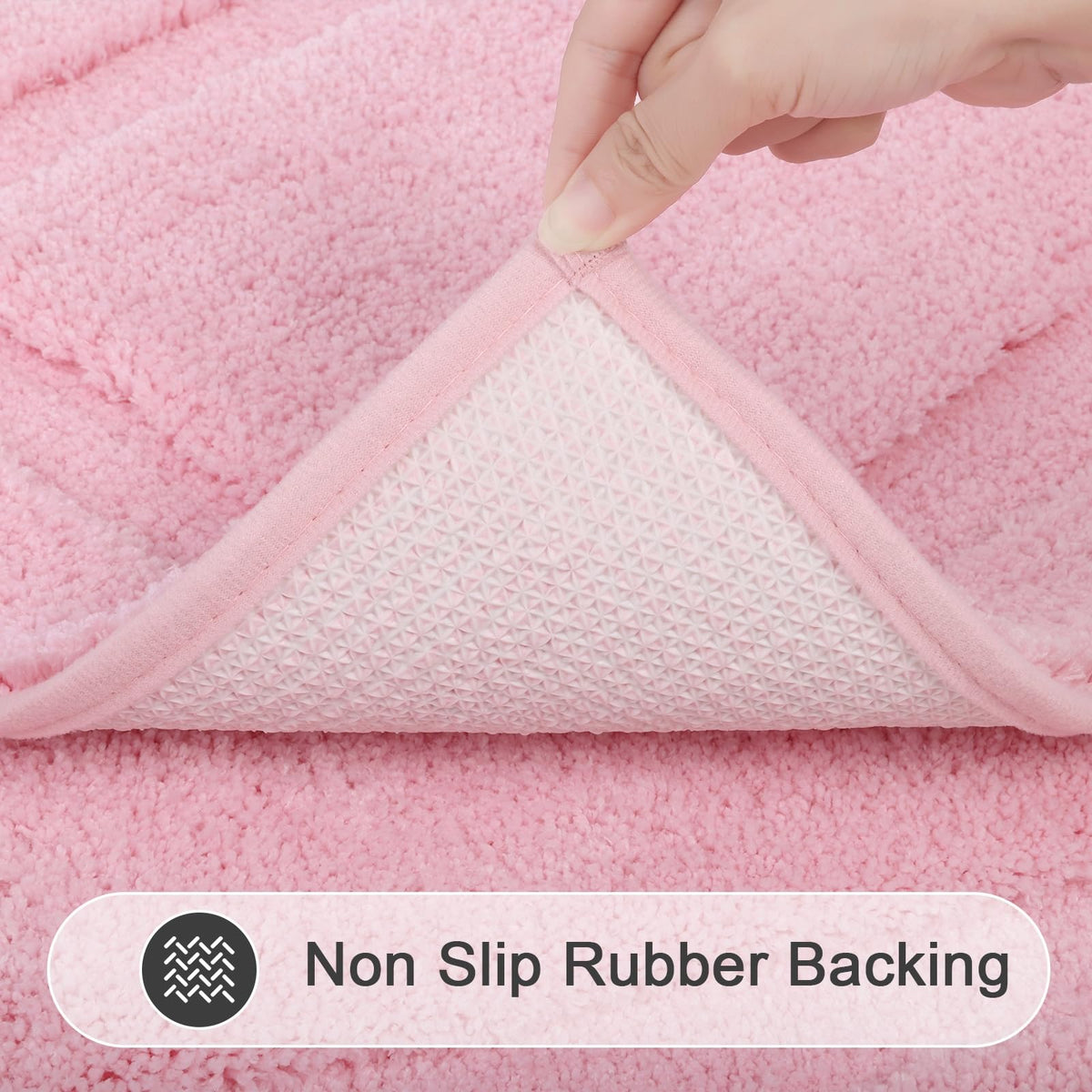 SHACOS non-slip bottom keeps rug in place on wet bathroom floors.