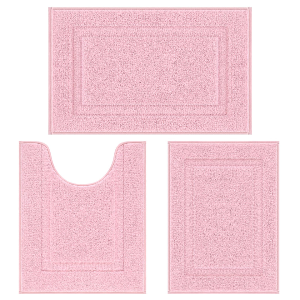 SHACOS pink bathroom rug set 16x24 plush texture for cosy feet and quick dry.