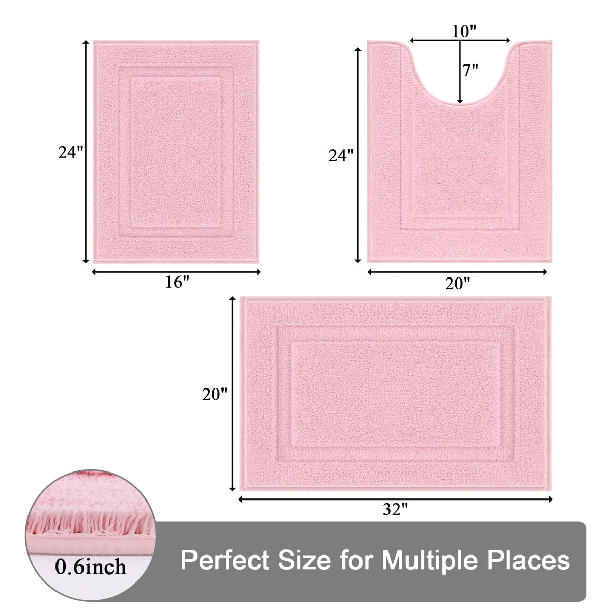 SHACOS pink bathroom rug set 20x32 large area for soft warmth by sink.