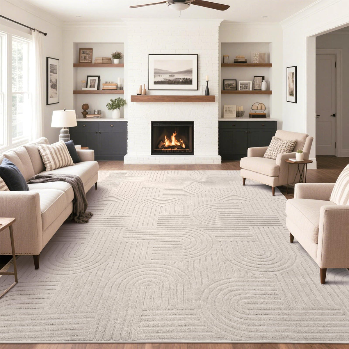 SHACOS soft cozy arch-pattern rug in beige for living spaces and warmth