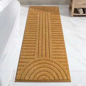 SHACOS mustard bathroom runner 24x60 on floor showing non-slip safety