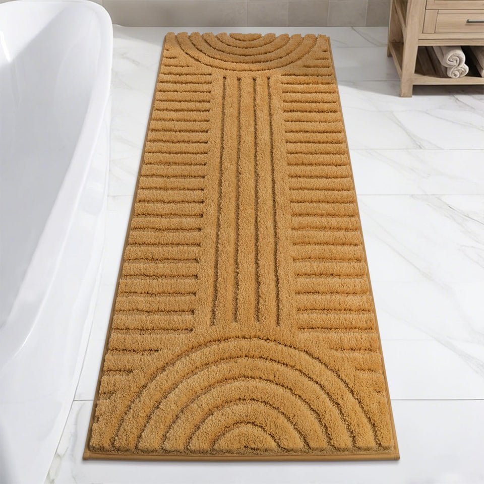 SHACOS mustard bathroom runner 24x60 on floor showing non-slip safety