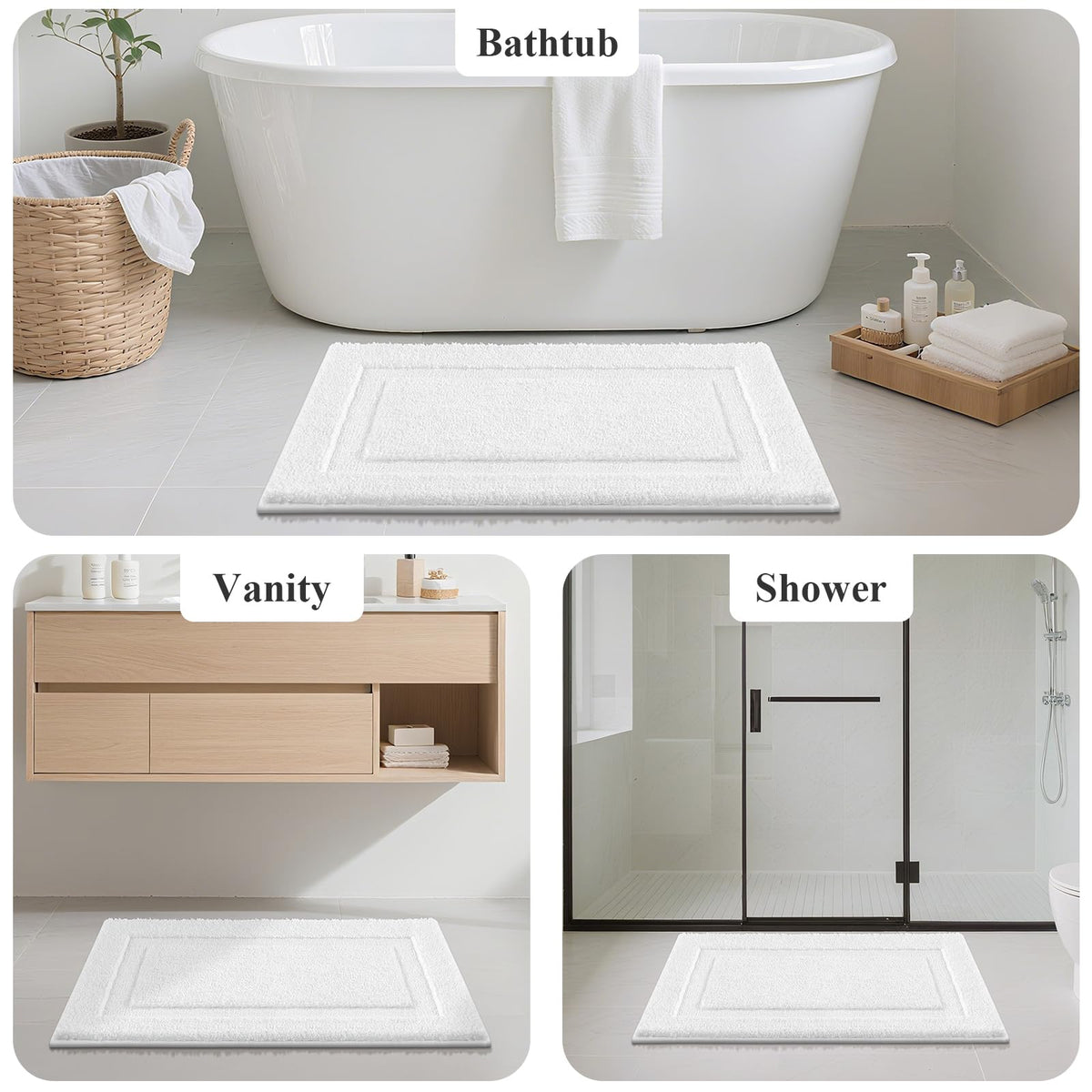 SHACOS rug by sink area, enhances bathroom style while staying dry