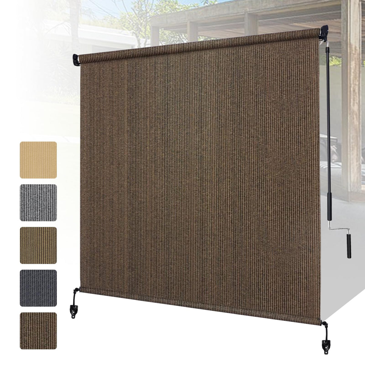 Shade&Beyond splice-design outdoor roller shade in mocha for privacy