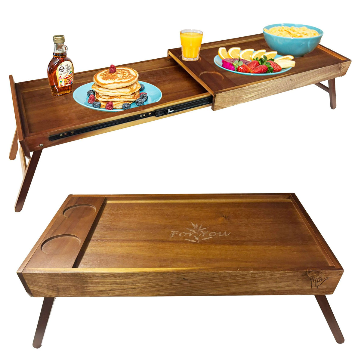Shaka4Tommy breakfast bed tray for two with cup recesses for in-bed meals