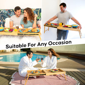 Shaka4Tommy space-saving bed tray fits neatly beside you for shared meals