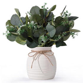 Shanranplus artificial eucalyptus stems in vase for easy, stylish home decor.