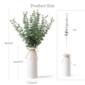 Shanranplus vase with artificial eucalyptus on a mantle display.