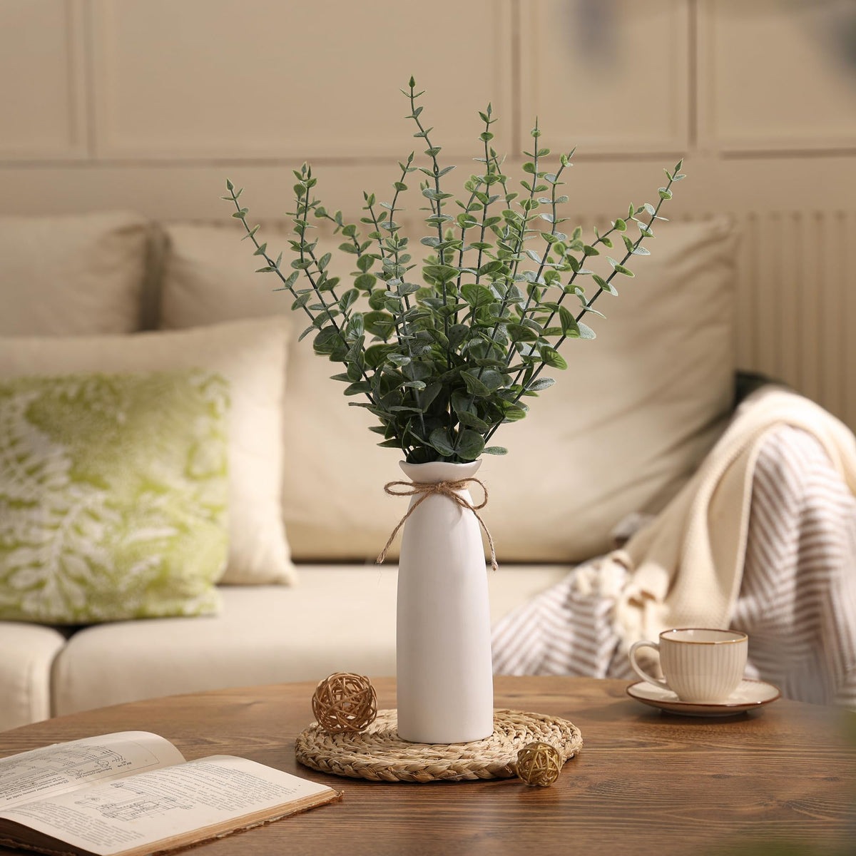 Shanranplus rustic white ceramic vase indoors.
