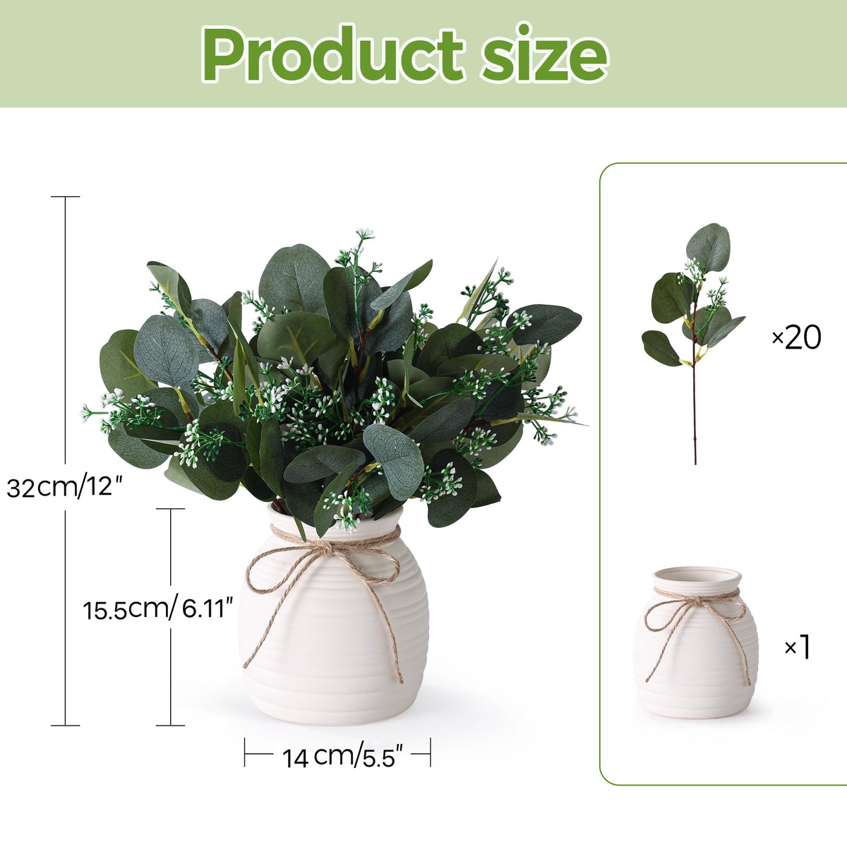 Shanranplus white ceramic vase with greenery enhances any room's style.