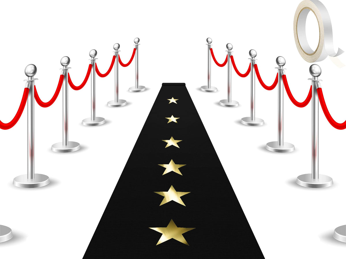 Shappy black carpet runner laid along an aisle for a dramatic entrance