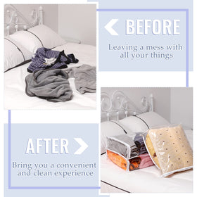 Shappy clear zippered bag in closet setup, helps organization and access