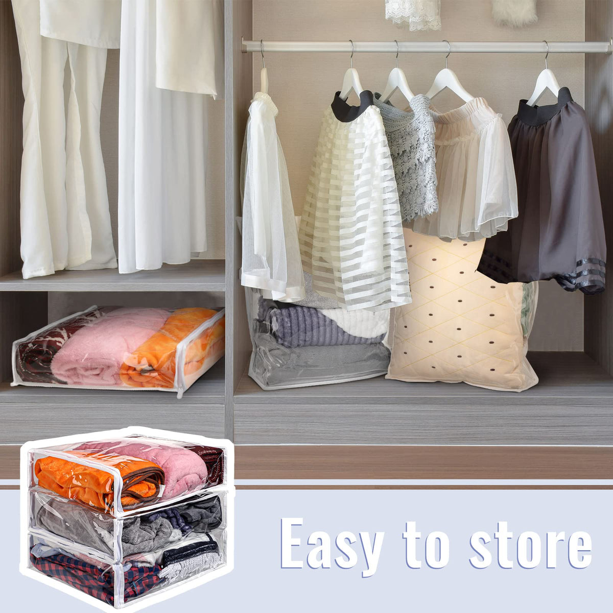 Shappy clear zippered bag for linens, durable and reusable storage