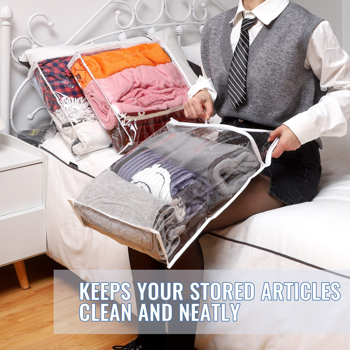 Shappy clear zippered bag for pillows, protects while saving space