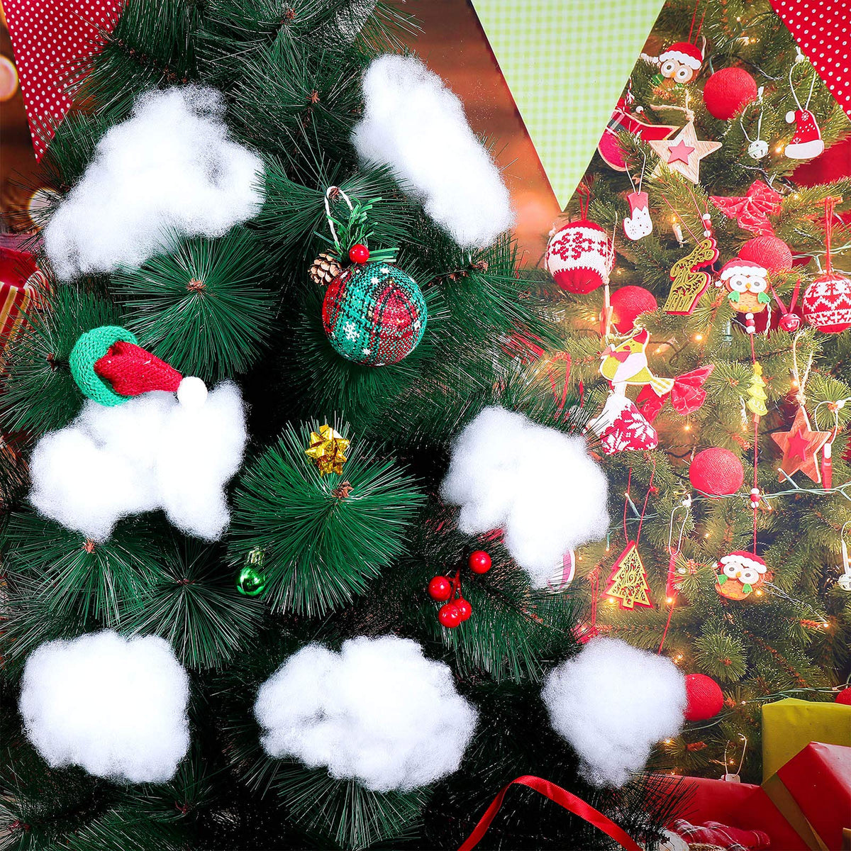 Shappy fluffy white snow fabric feels light and soft for decor.