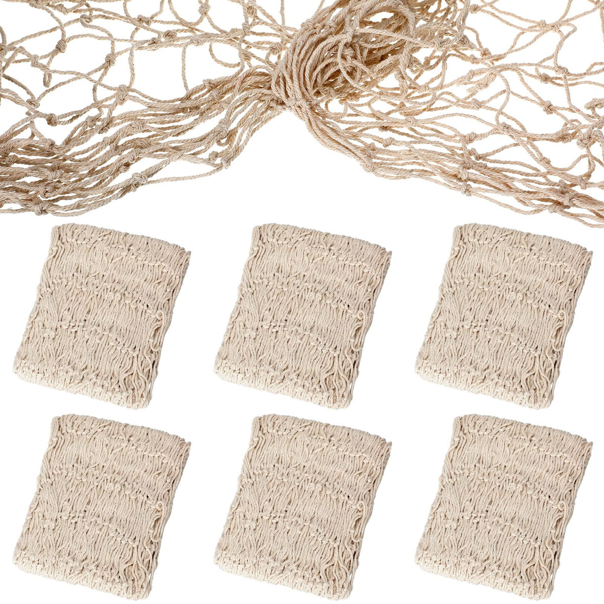 Shappy natural cotton fish net wall hanging for nautical decor.