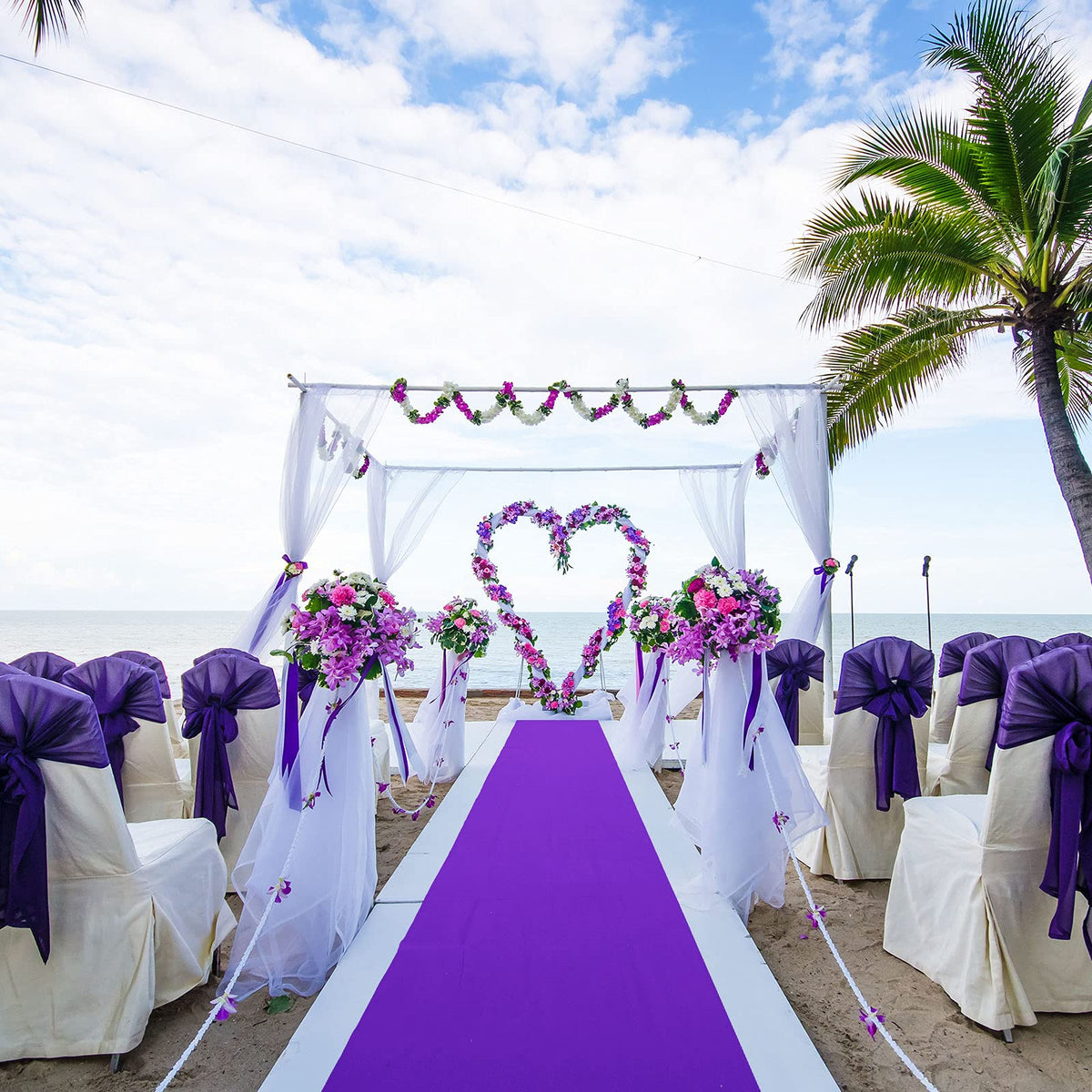 Shappy outdoor party ambiance created with a purple carpet runner.