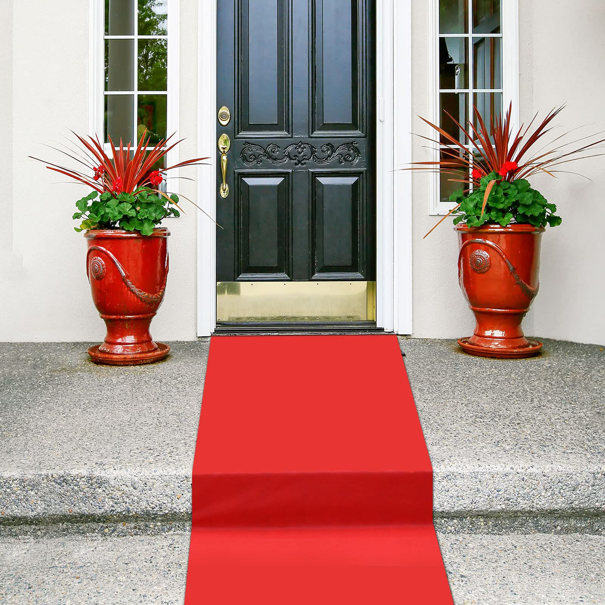 Shappy red carpet runner used for wedding decor and festive occasions.