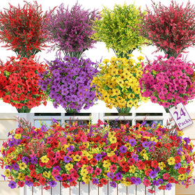 SHareconn 24-bundles outdoor flowers provide vibrant color with UV resistance for lasting outdoor decor.