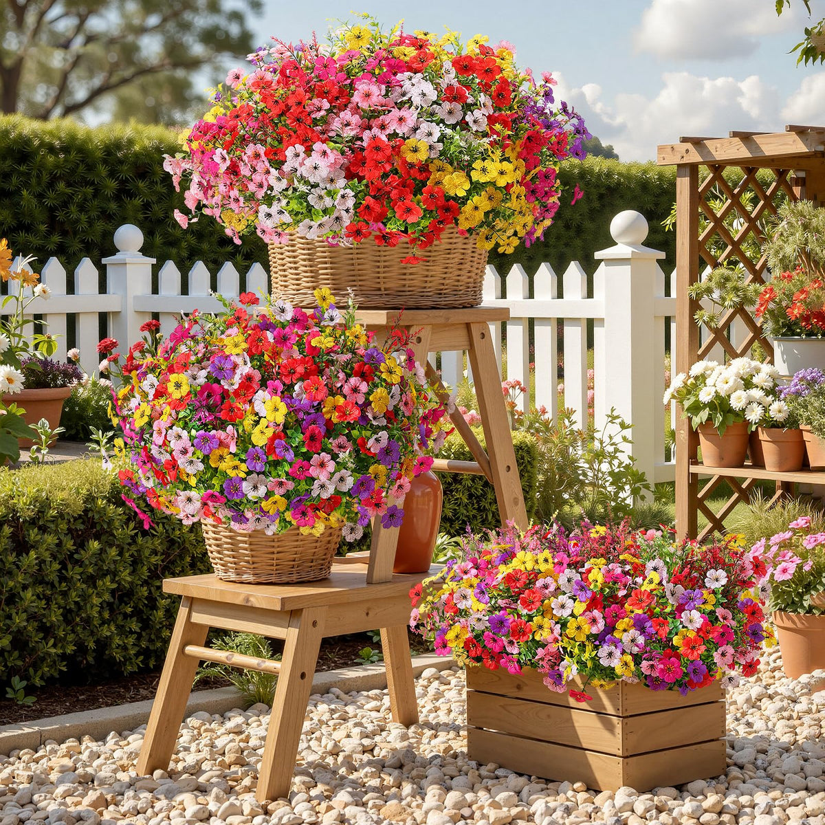 SHareconn pink daisy mix complements porches with cheerful color.