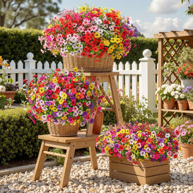 SHareconn pink daisy mix complements porches with cheerful color.
