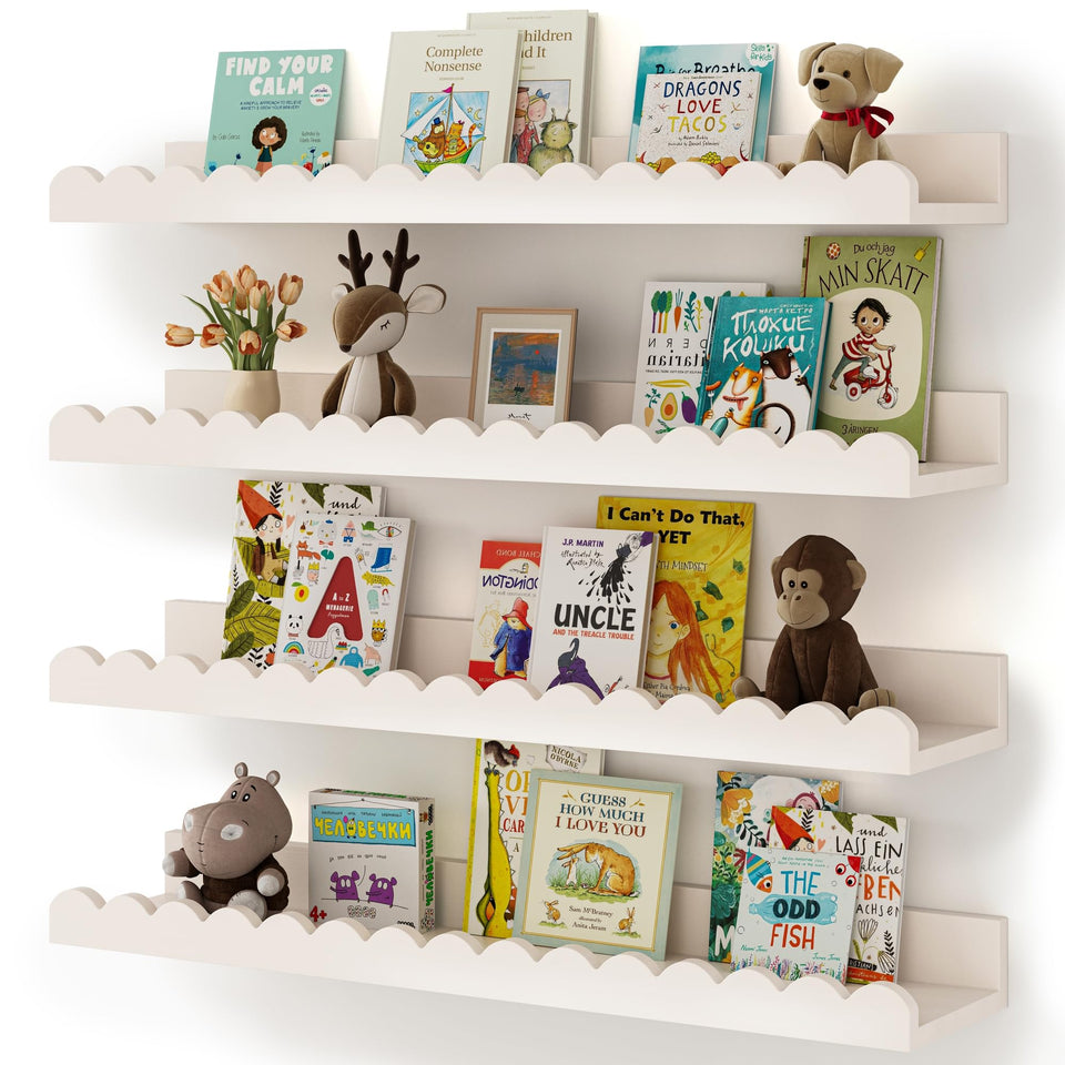 Shario nursery book shelves 4-pack white floating keeps children's books organized and within reach.