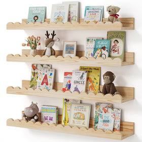 Shario Nursery Book Shelves 4-pack wood floating, keeps storytime within reach
