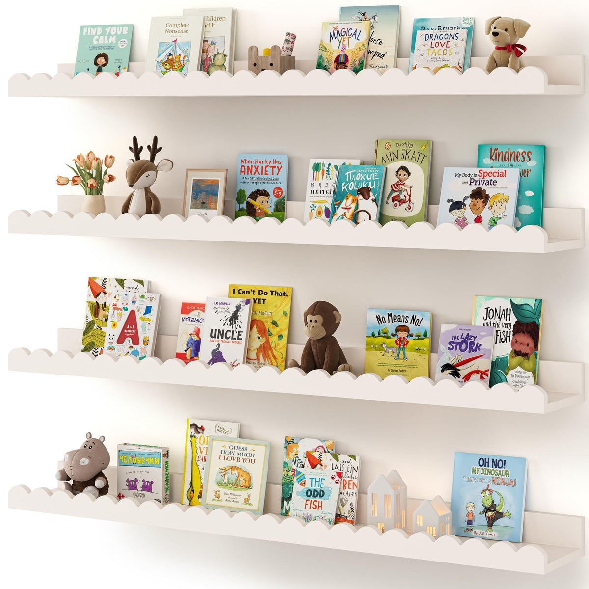 Shario nursery book shelves white floating 36-inch units keeping books within reach