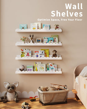 Shario wooden shelves for nursery provide safe storage with smooth edges.